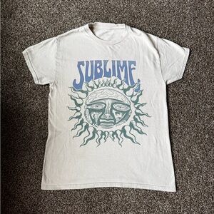Sublime Band Sun Graphic Tee - White with Blue/Green Print Small